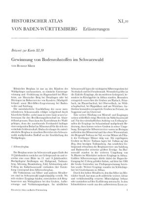 Historischer Atlas Von Baden-Württemberg 1 XI, 10 R Udolf M Etz / G Ew Innung Von B Odenrohstoffen Im Schw Arzw Ald
