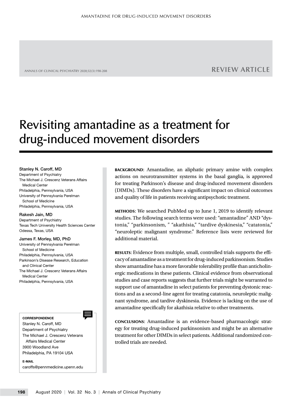 Revisiting Amantadine As a Treatment for Drug-Induced Movement Disorders