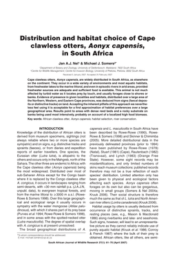 Distribution and Habitat Choice of Cape Clawless Otters, in South Africa