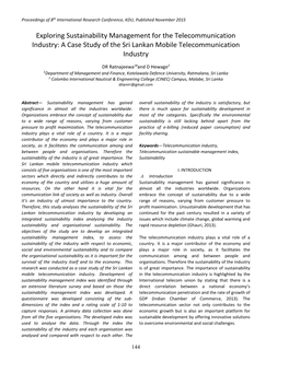 Exploring Sustainability Management for the Telecommunication Industry: a Case Study of the Sri Lankan Mobile Telecommunication Industry