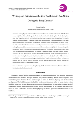 Writing and Criticism on the Zen Buddhism in Zen Notes During the Song Dynasty