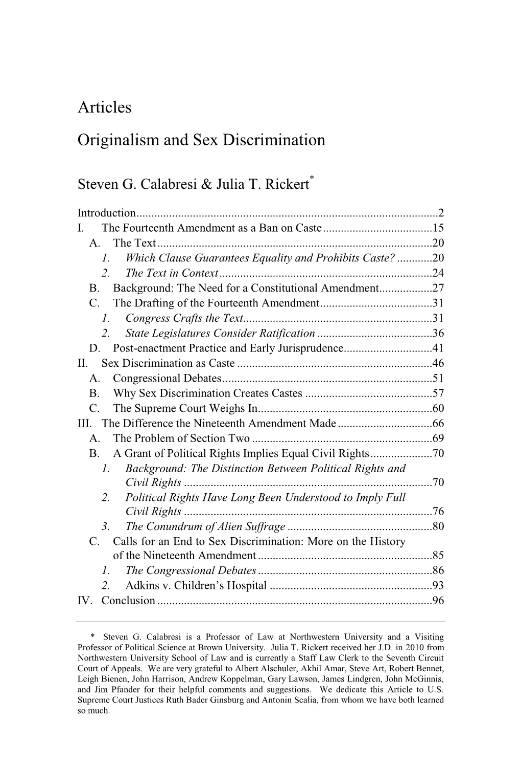Articles Originalism and Sex Discrimination