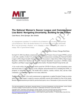 The National Women's Soccer League and Commissioner