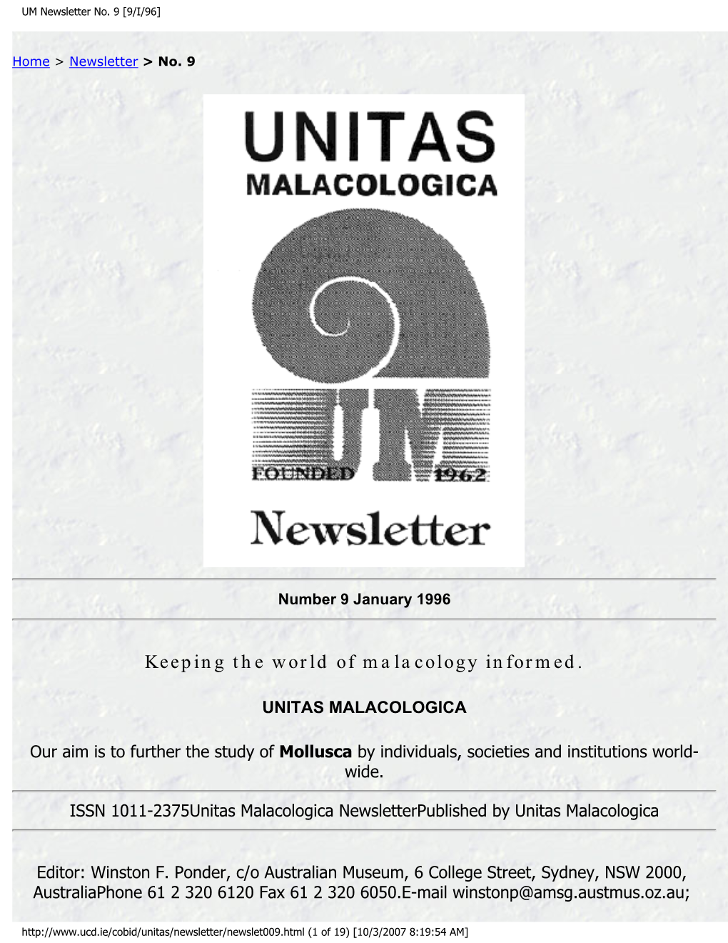 UM Newsletter No. 9 [9/I/96]