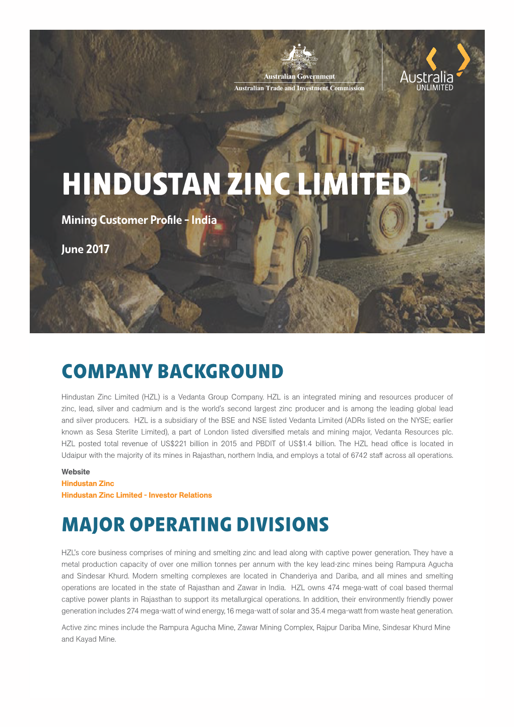 HINDUSTAN ZINC LIMITED Mining Customer Profile - India