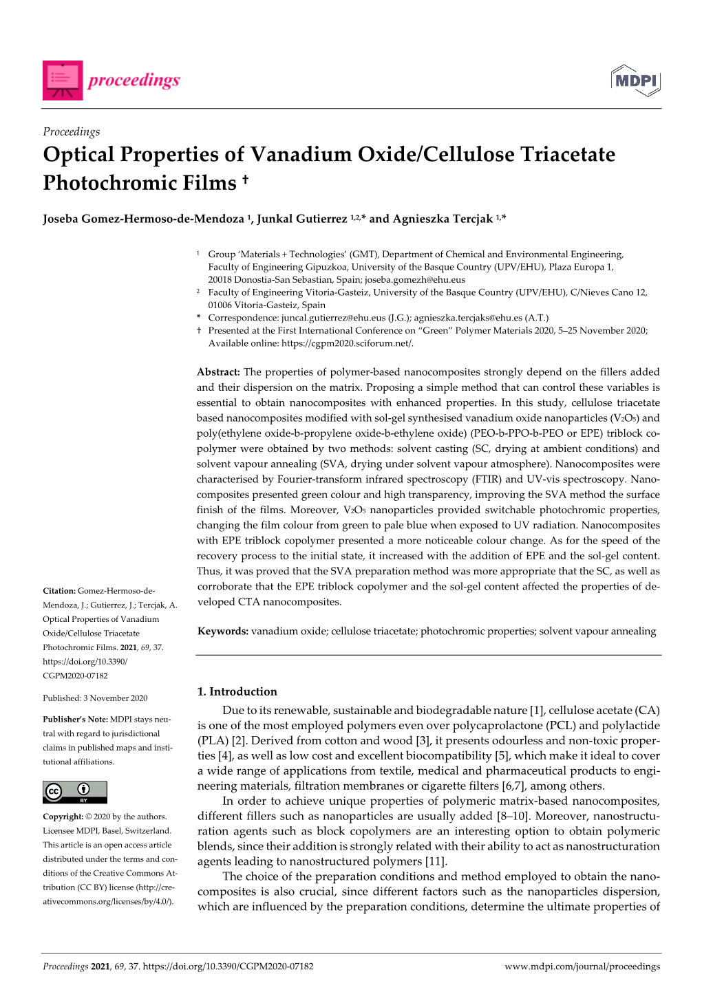 Optical Properties of Vanadium Oxide/Cellulose Triacetate Photochromic Films †
