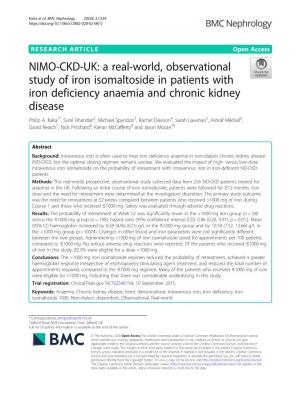 A Real-World, Observational Study of Iron Isomaltoside in Patients with Iron Deficiency Anaemia and Chronic Kidney Disease Philip A