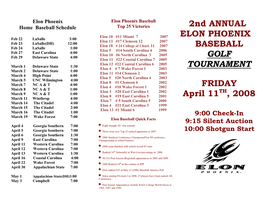 Entry Form: 1St Annual Elon University Baseball Golf Tournament