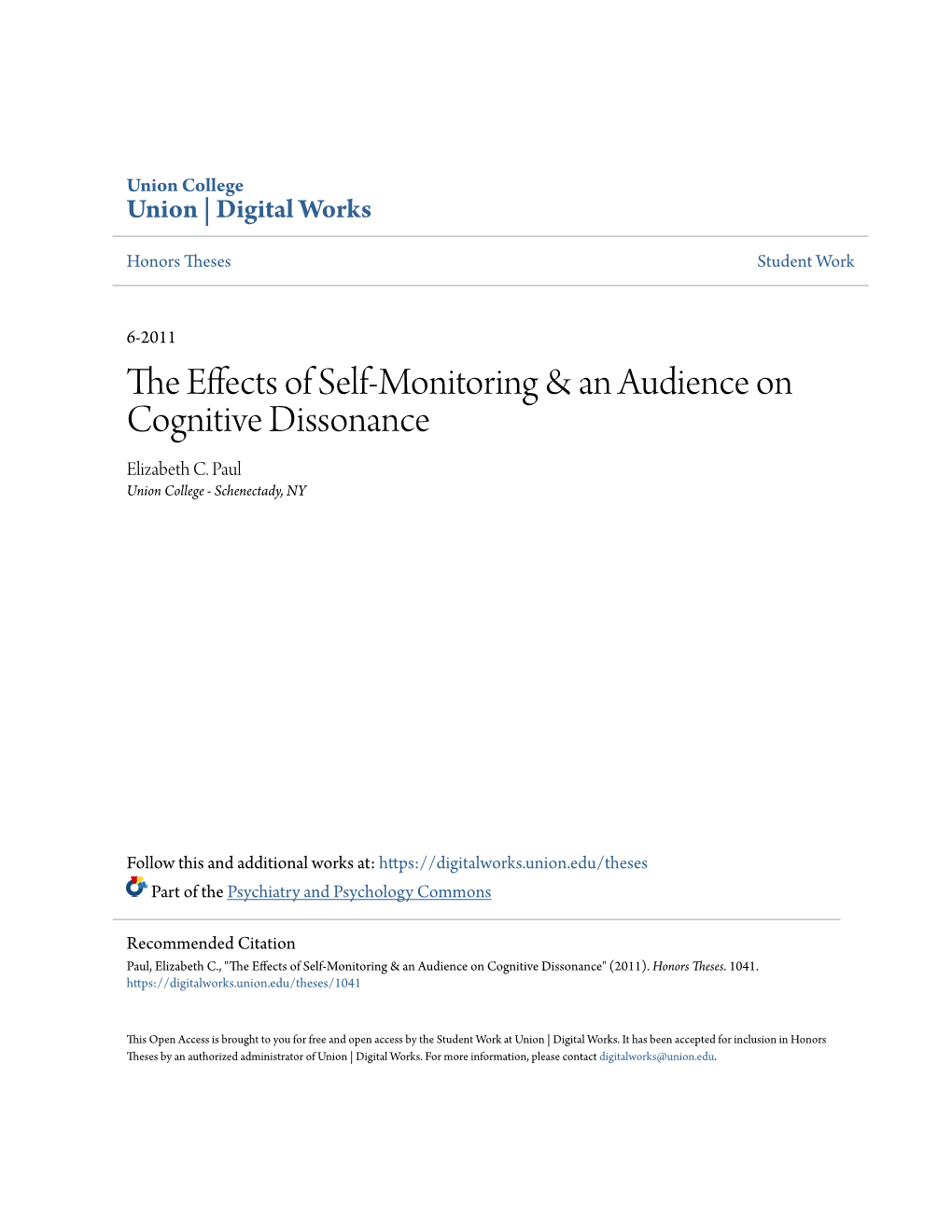 The Effects of Self-Monitoring & an Audience on Cognitive Dissonance