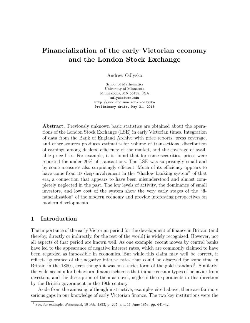 Financialization of the Early Victorian Economy and the London Stock Exchange