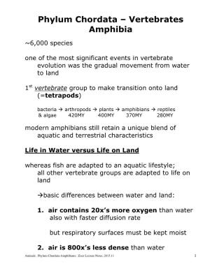 Phylum Chordata-Amphibians; Ziser Lecture Notes, 2015.11 1