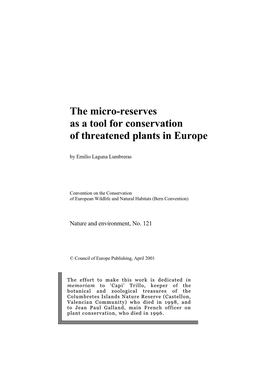 The Micro-Reserves As a Tool for Conservation of Threatened Plants in Europe