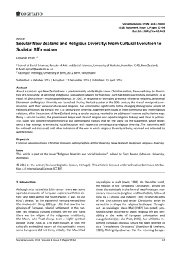 Secular New Zealand and Religious Diversity: from Cultural Evolution to Societal Affirmation