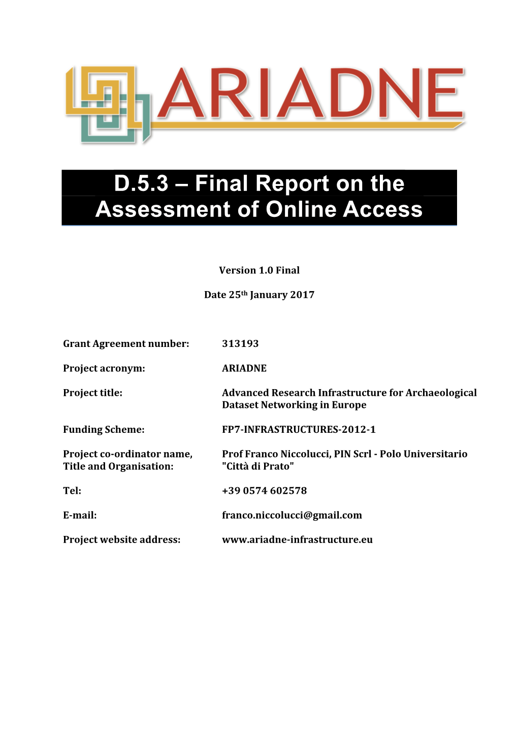 Final Report on the Assessment of Online Access