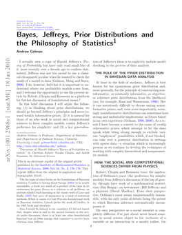 Bayes, Jeffreys, Prior Distributions and the Philosophy of Statistics