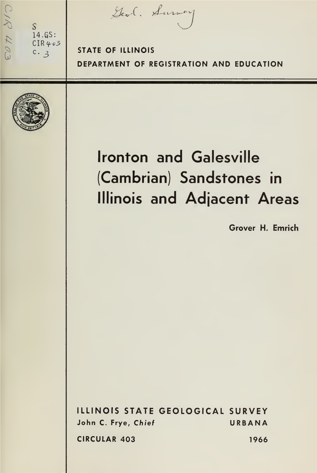 Ironton and Galesville (Cambrian) Sandstones in Illinois and Adjacent Areas