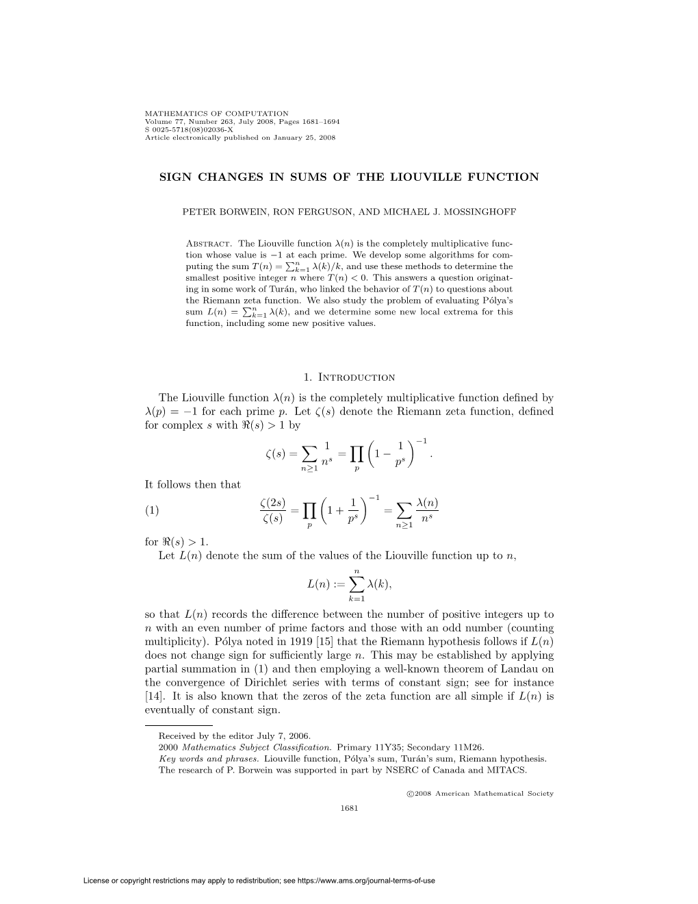 Sign Changes in Sums of the Liouville Function