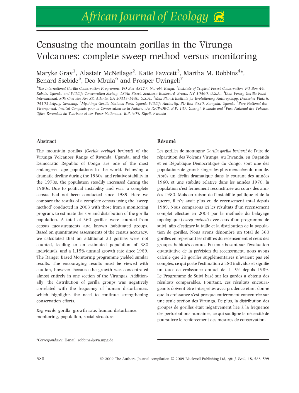 Censusing the Mountain Gorillas in the Virunga Volcanoes: Complete Sweep Method Versus Monitoring