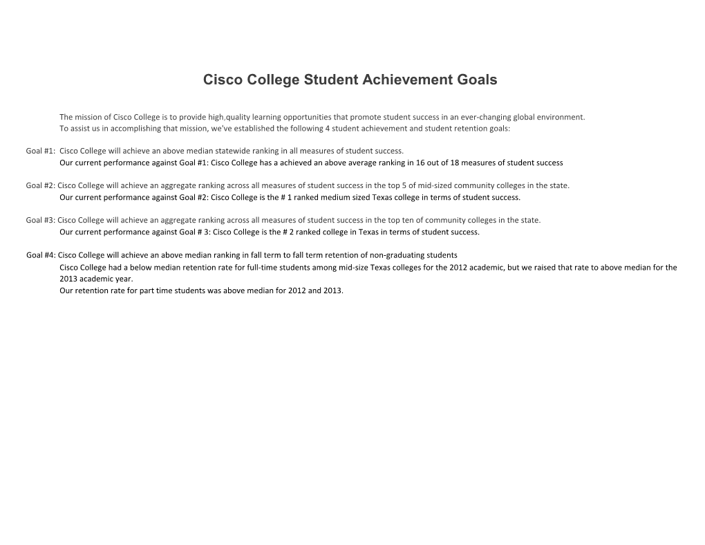 Cisco College Student Achievement Goals
