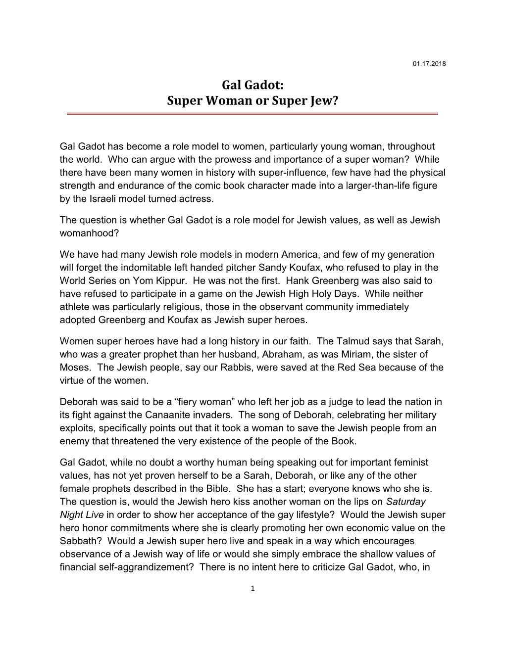 Gal Gadot: Super Woman Or Super Jew?