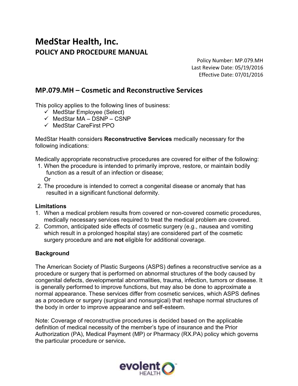 Cosmetic and Reconstructive Services MP.079.MH