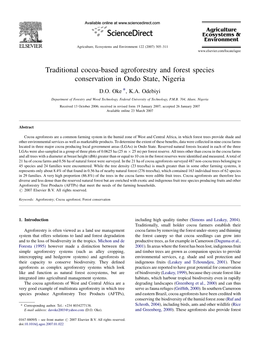 Traditional Cocoa-Based Agroforestry and Forest Species Conservation in Ondo State, Nigeria