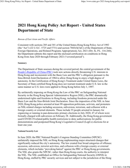 2021 Hong Kong Policy Act Report - United States Department of State