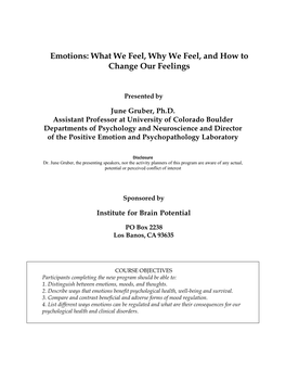 Emotions: What We Feel, Why We Feel, and How to Change Our Feelings