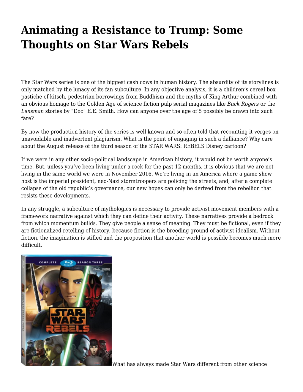 Animating a Resistance to Trump: Some Thoughts on Star Wars Rebels