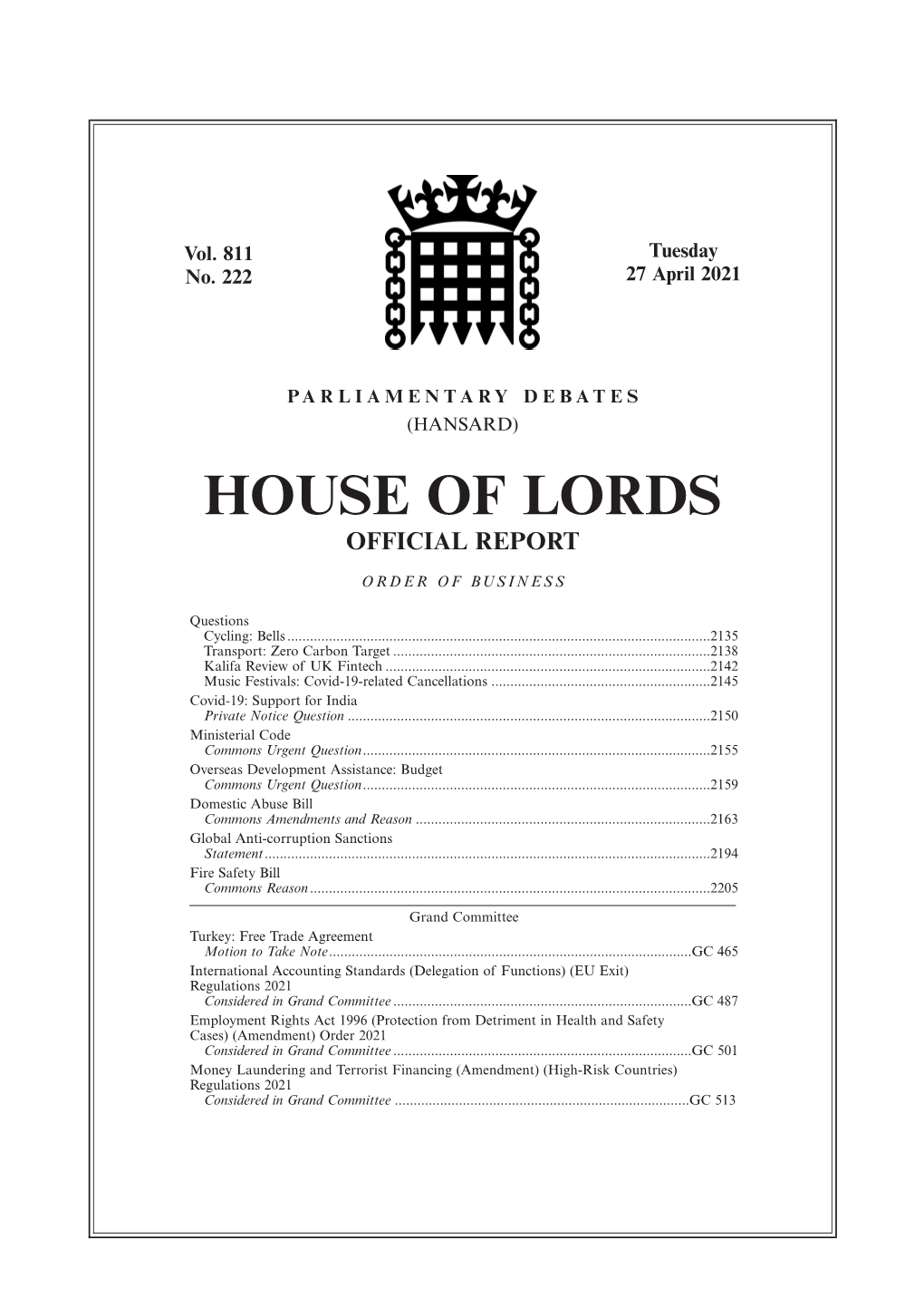 House of Lords Official Report