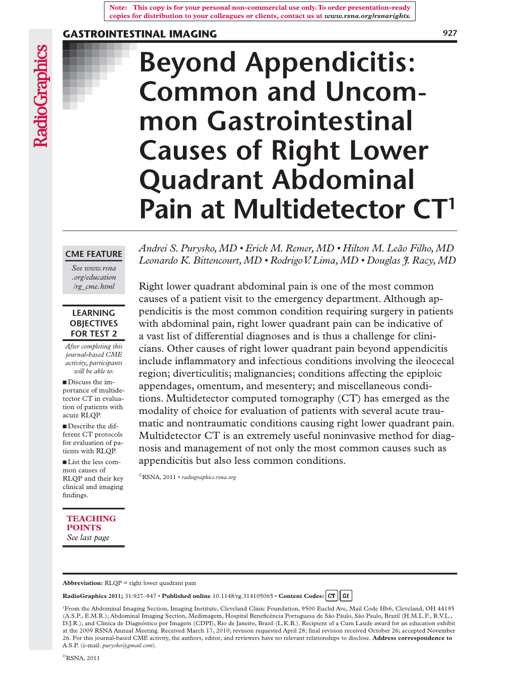 Mon Gastrointestinal Causes of Right Lower Quadrant Abdominal Pain at Multidetector CT1
