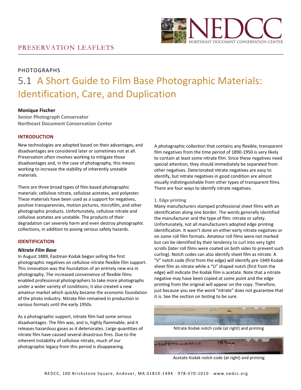 5.1 a Short Guide to Film Base Photographic Materials: Identification, Care, and Duplication