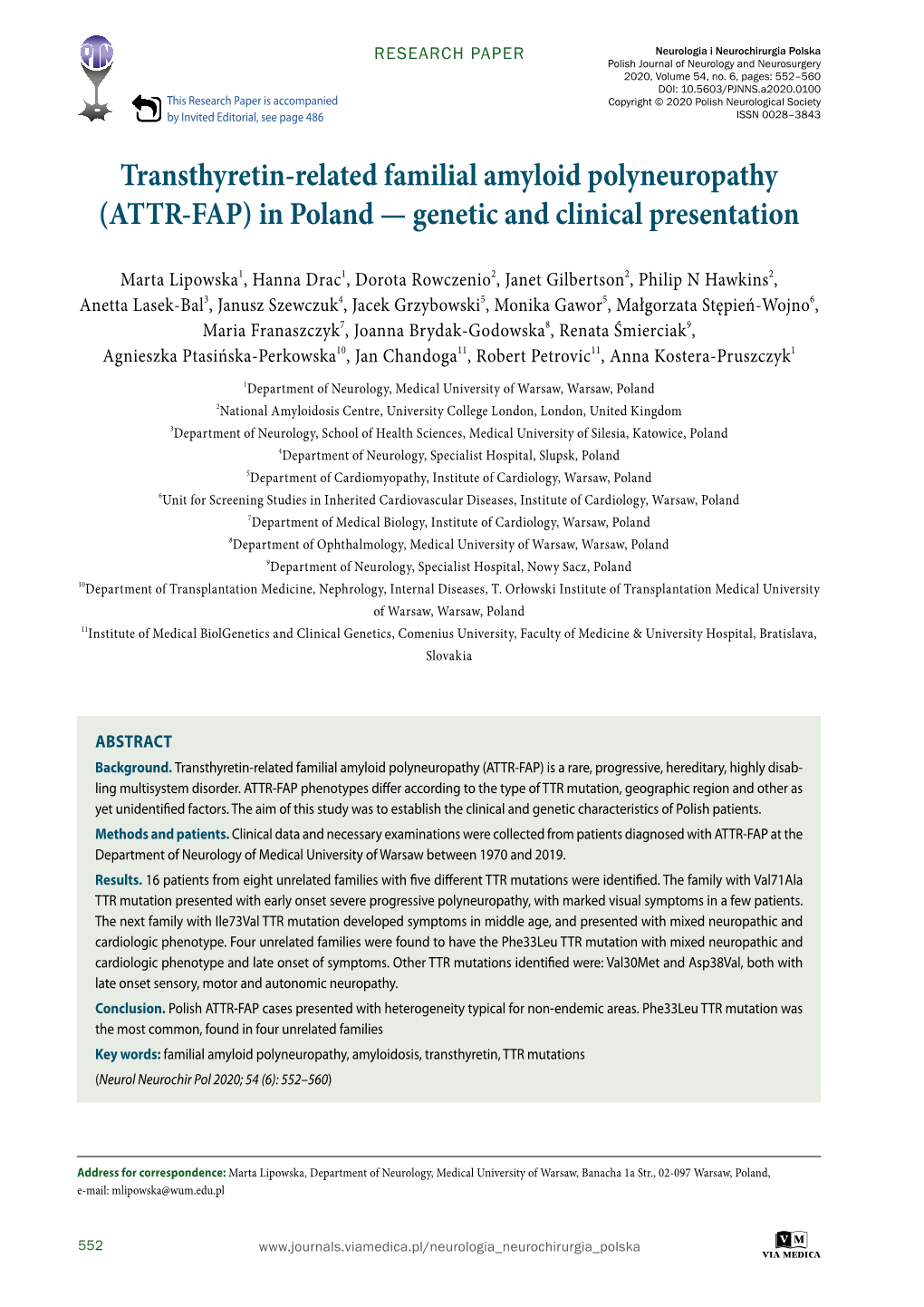 Transthyretin-Related Familial Amyloid Polyneuropathy (ATTR-FAP) in Poland — Genetic and Clinical Presentation
