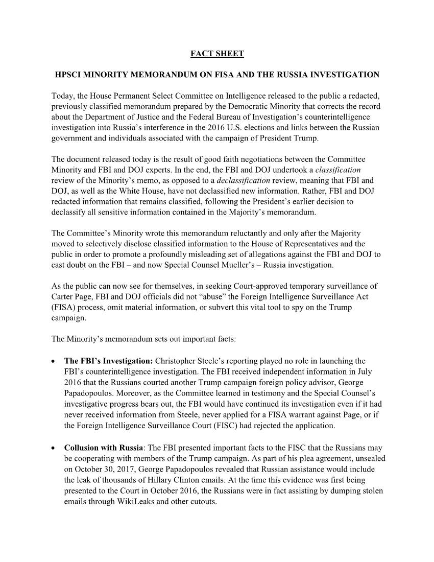 Fact Sheet Hpsci Minority Memorandum on Fisa And