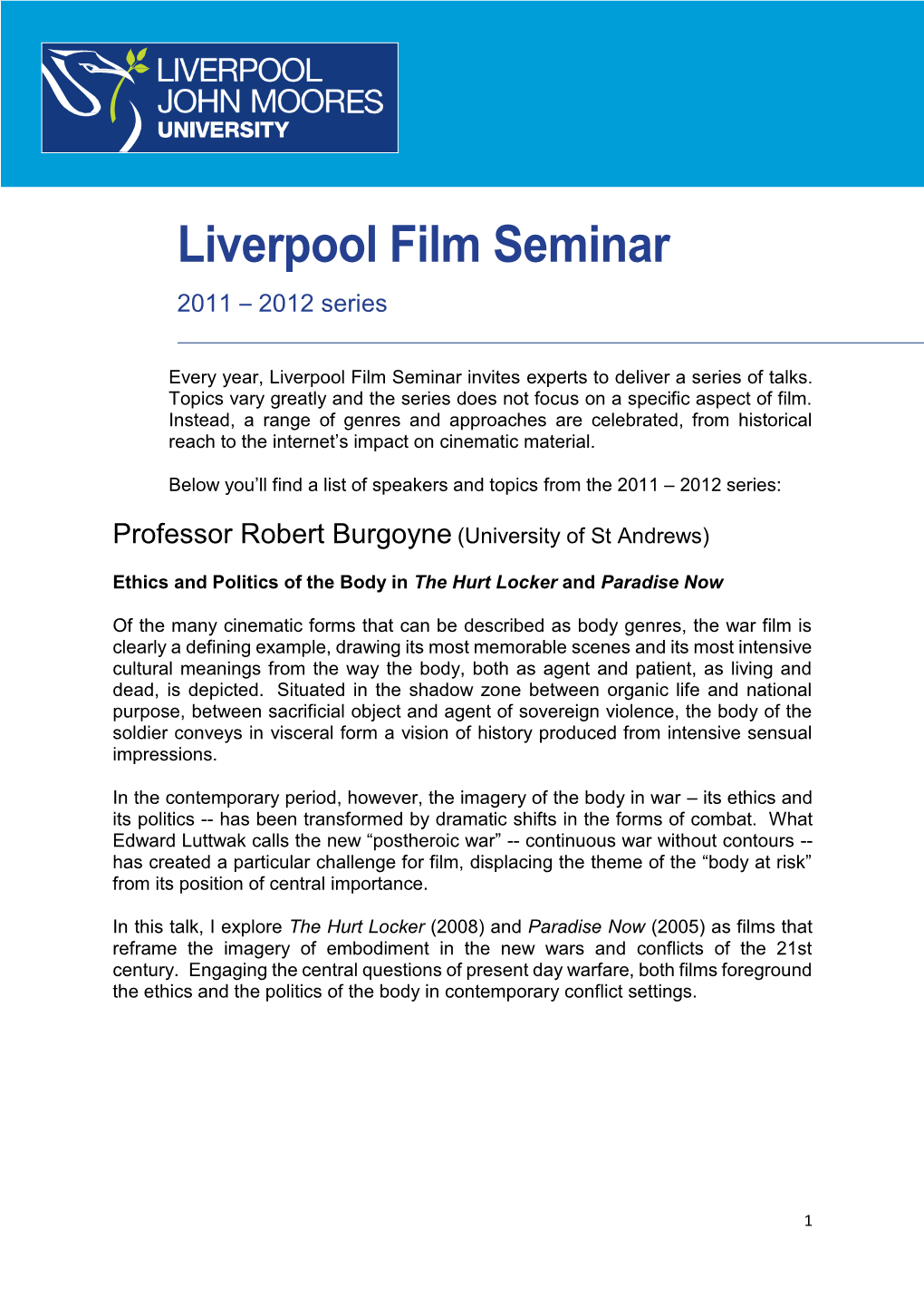 Liverpool Film Seminar 2011 – 2012 Series