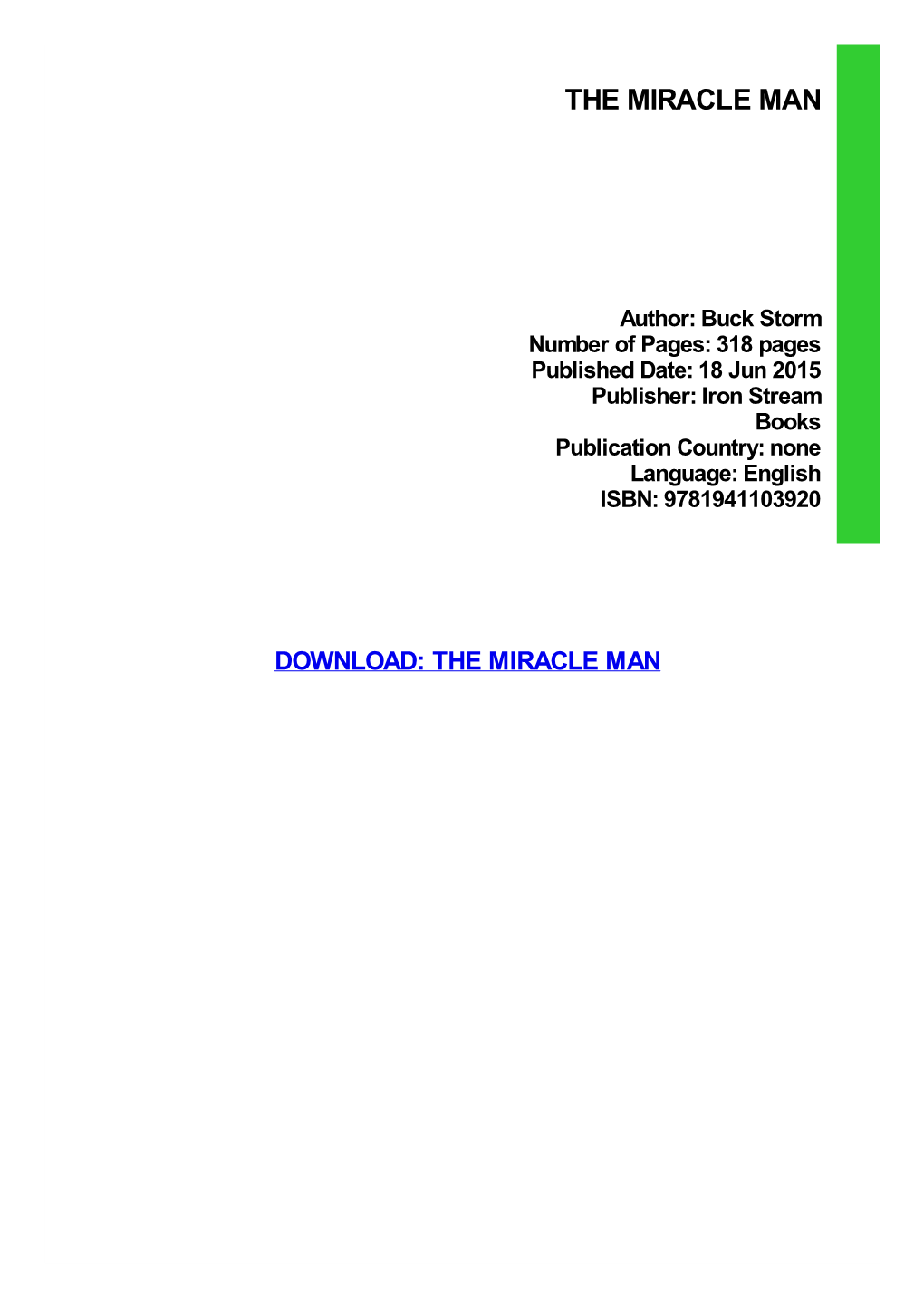 Read Book the Miracle Man Ebook Free Download