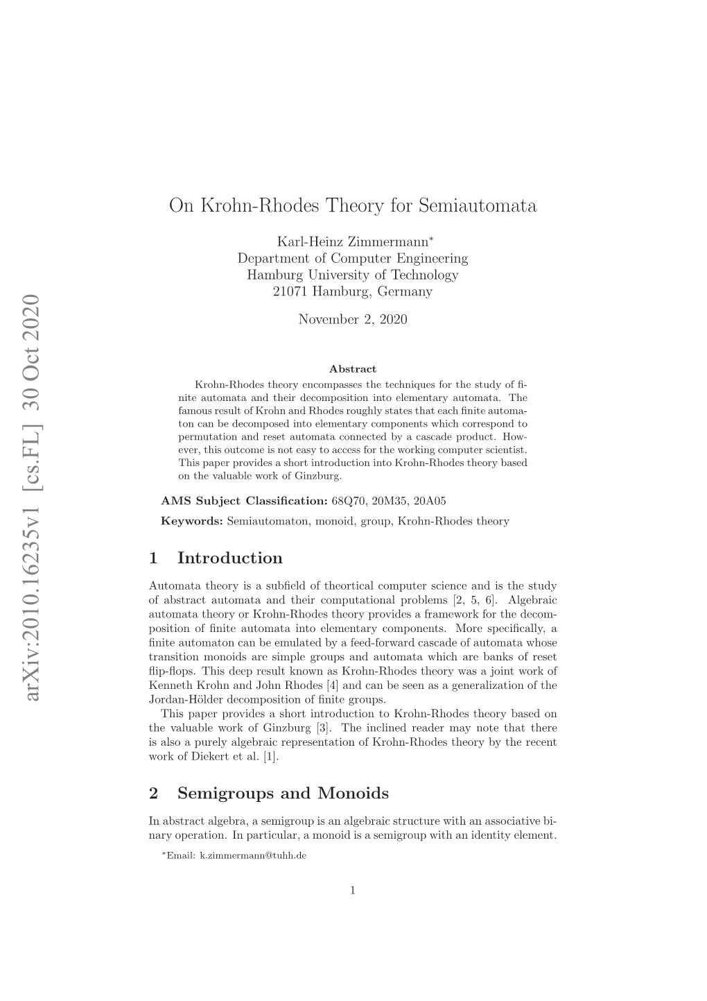 On Krohn-Rhodes Theory for Semiautomata