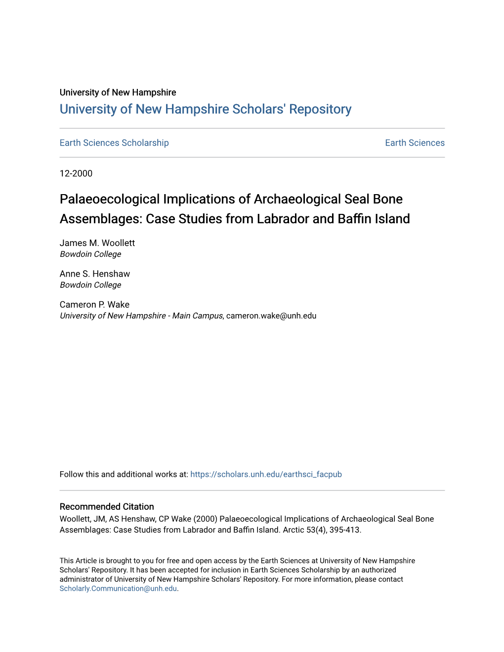 Palaeoecological Implications of Archaeological Seal Bone Assemblages: Case Studies from Labrador and Baffin Island