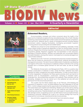 UP State Biodiversity Board BBIIOODDIIVV Nneewwss Volume : 6 N Issue : 22 N Jan - Mar 2015 a Quarterly E‐Newsletter