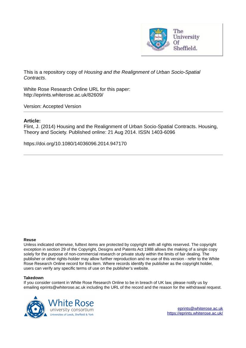 Housing and the Realignment of Urban Socio-Spatial Contracts