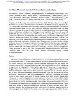 Novel Class of Psychedelic Iboga Alkaloids Disrupts Opioid Addiction States