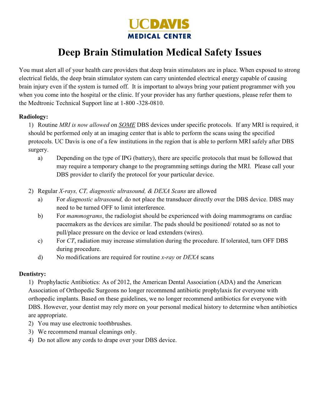 Deep Brain Stimulation Medical Safety Issues