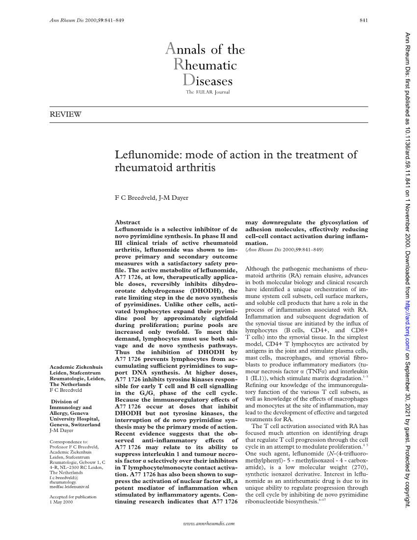 Leflunomide: Mode of Action in the Treatment of Rheumatoid Arthritis