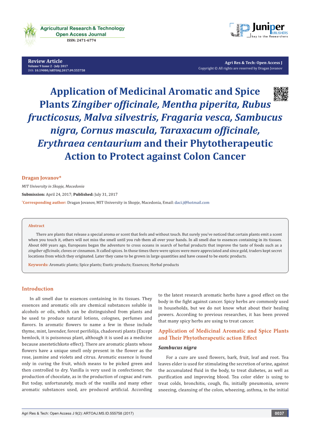 Application of Medicinal Aromatic and Spice Plants Zingiber Officinale