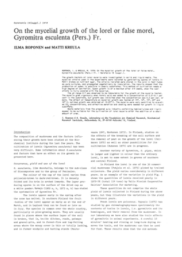 On the Mycelial Growth of the Lorel Or False Morel, Gyromitra Esculenta (Pers.) Fr