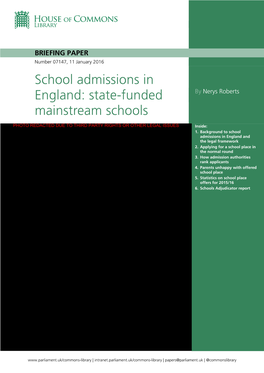 School Admissions in England: State-Funded Schools