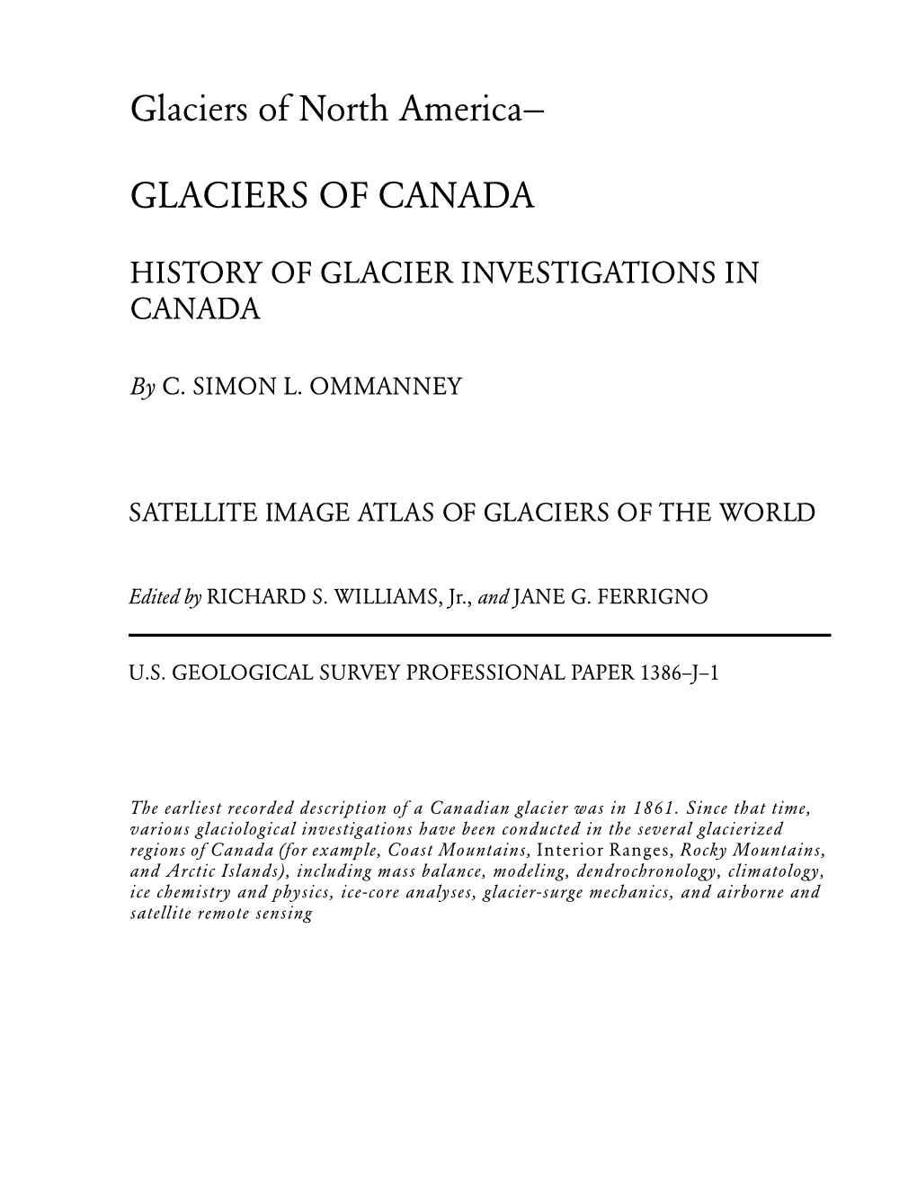 Glaciers of North America— GLACIERS of CANADA