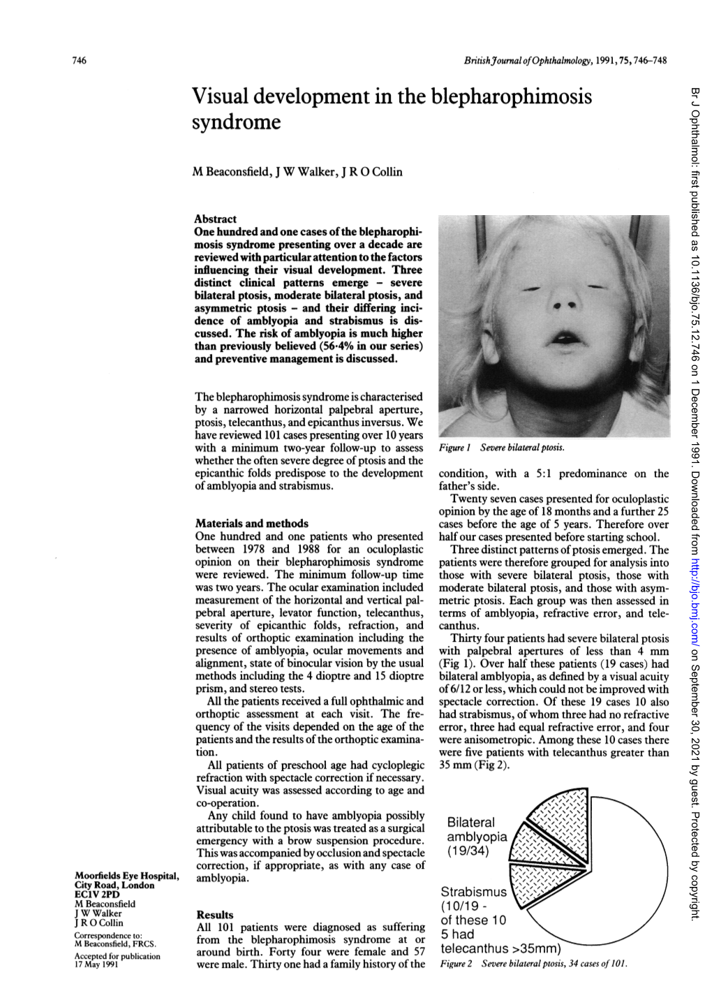 Visual Development in the Blepharophimosis Syndrome 747 Br J Ophthalmol: First Published As 10.1136/Bjo.75.12.746 on 1 December 1991