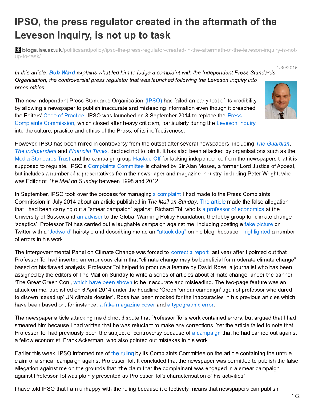 IPSO, the Press Regulator Created in the Aftermath of the Leveson Inquiry, Is Not up to Task