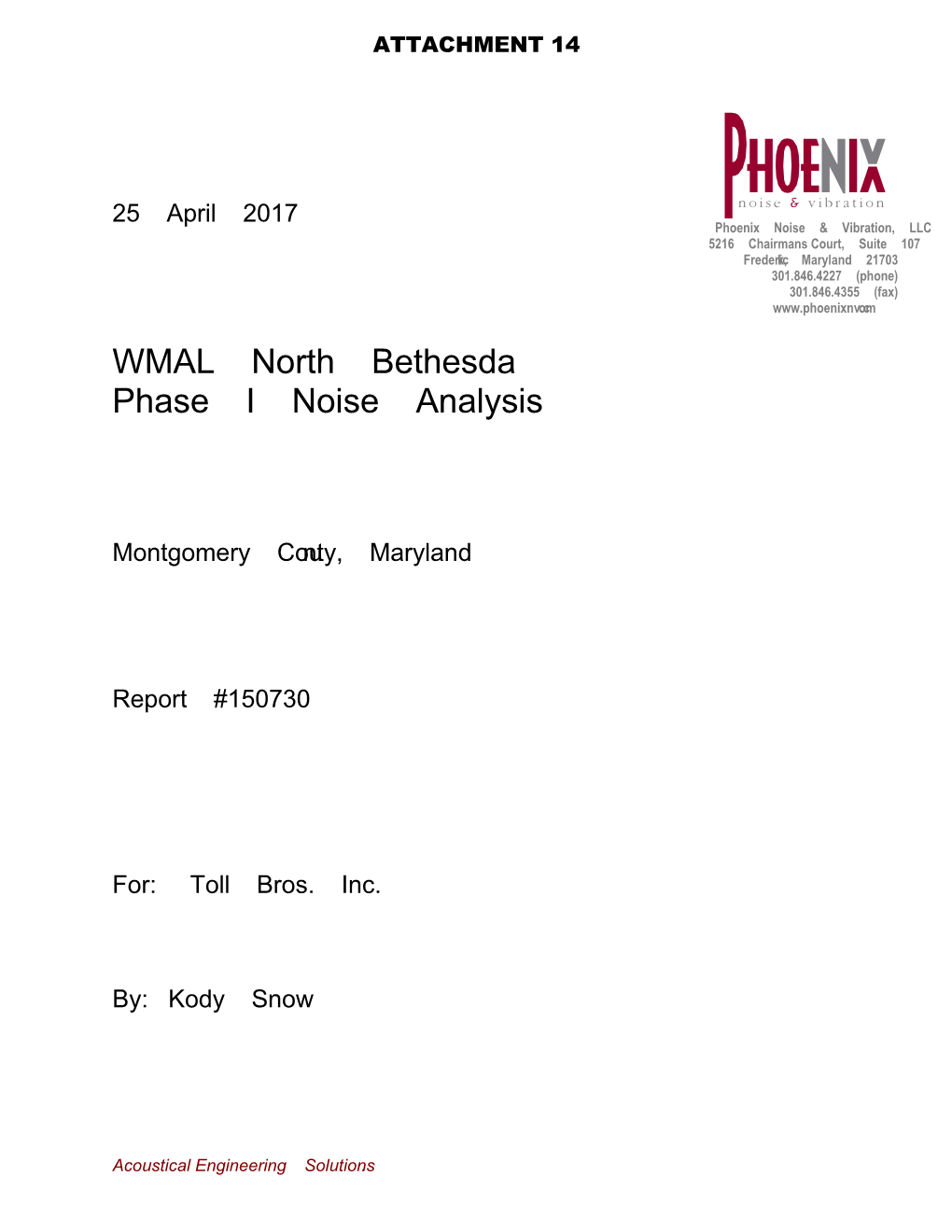 WMAL North Bethesda Phase I Noise Analysis